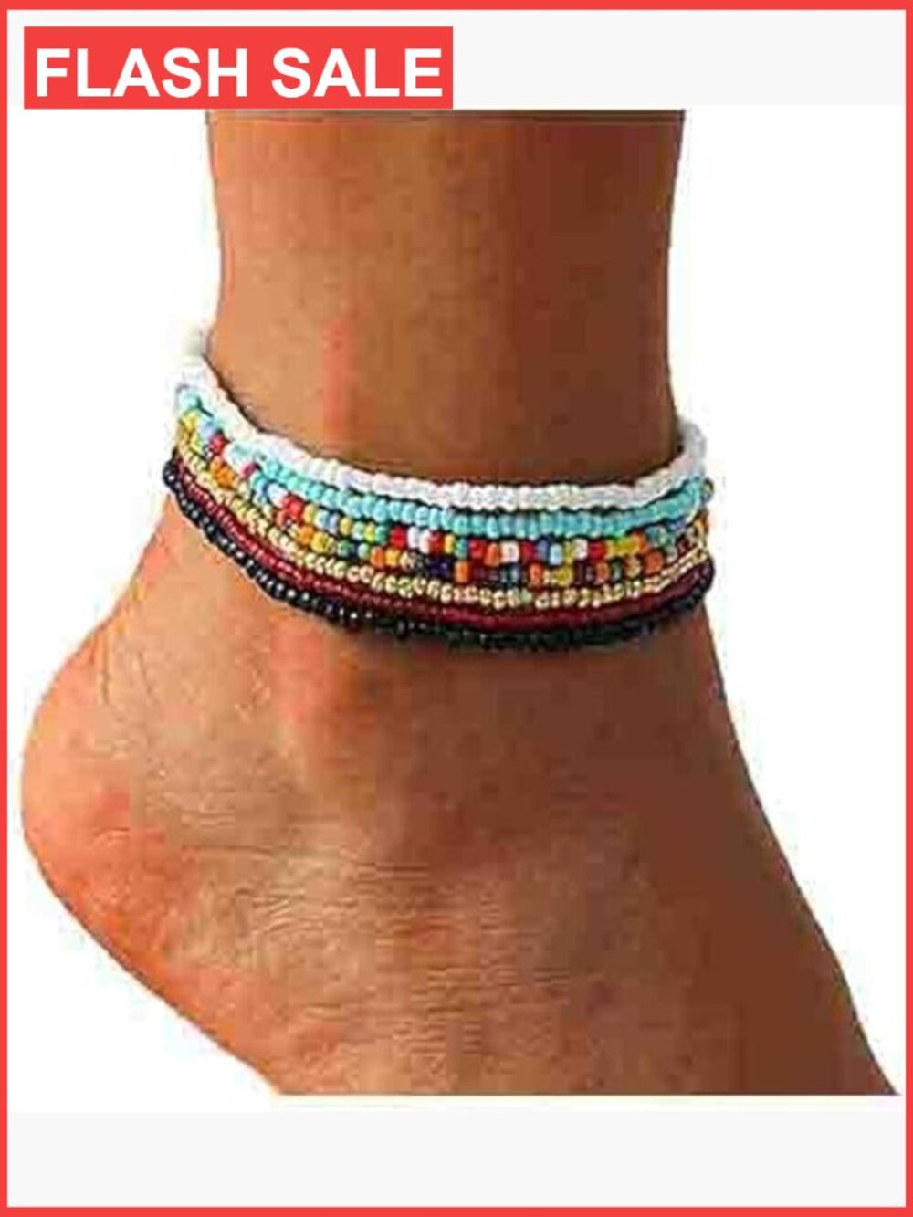 Boho Beaded Anklets Set of 7 Stretch Seed Beads Ankle Bracelets Elastic Foot